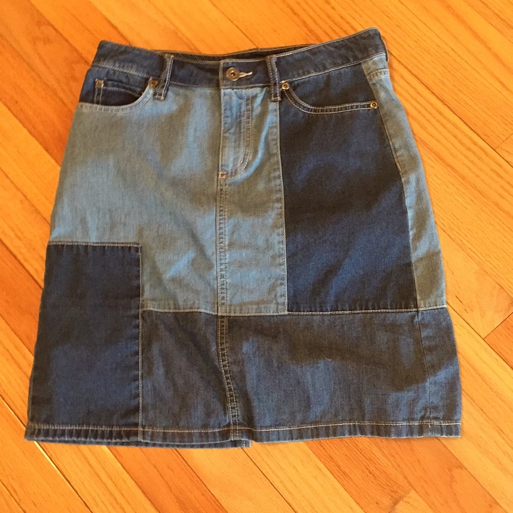 Vince Camuto Patchwork Denim Skirt.